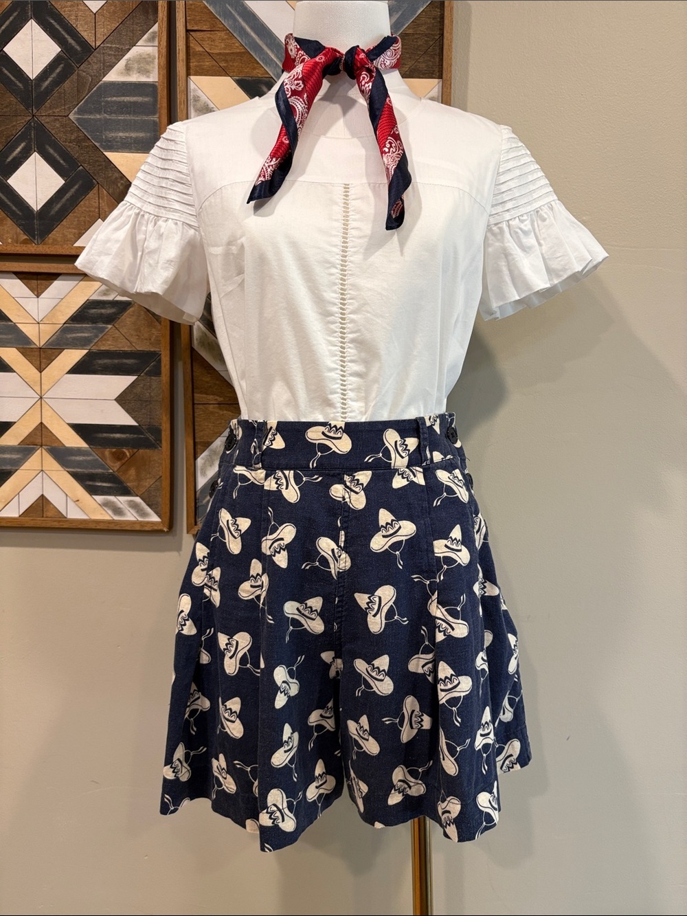 Ralph Lauren Double RL RRL High-Waisted Western Print Navy Shorts size 1 / XS